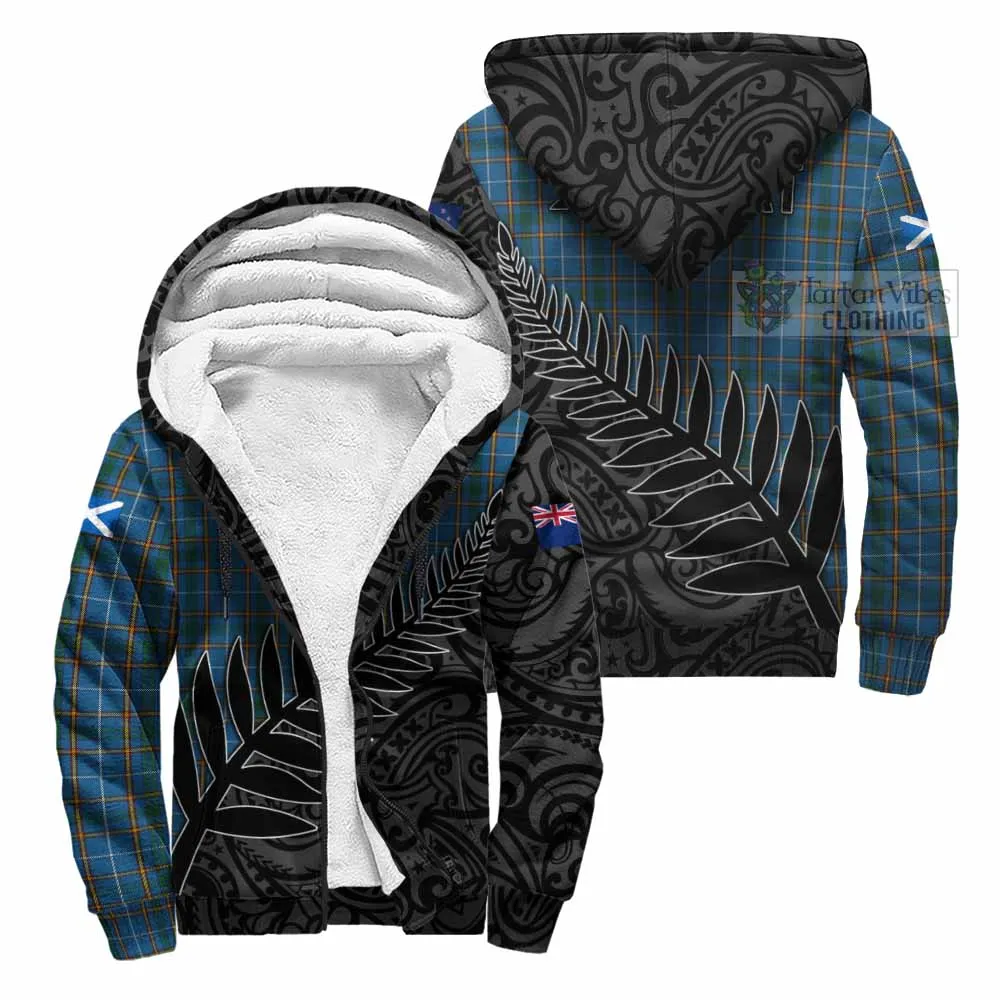 Bain Crest Tartan Sherpa Hoodie with New Zealand Silver Fern Half Style