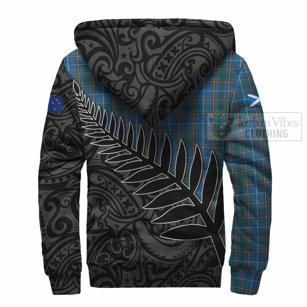 Bain Crest Tartan Sherpa Hoodie with New Zealand Silver Fern Half Style