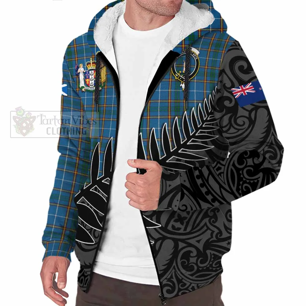 Bain Crest Tartan Sherpa Hoodie with New Zealand Silver Fern Half Style