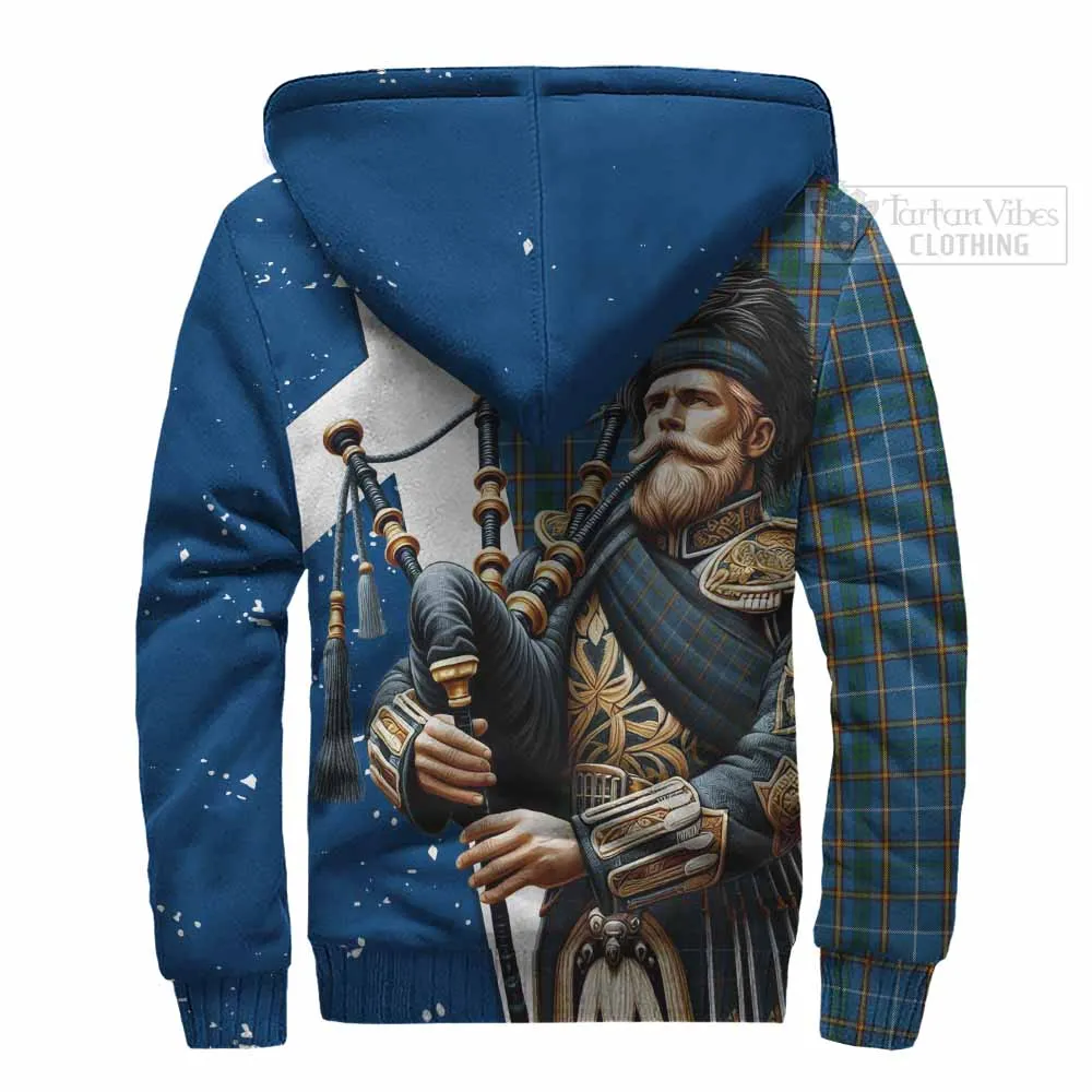 Bain Tartan Sherpa Hoodie with Family Crest Scottish Bagpiper Vibes