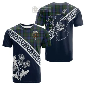 Baird Tartan Cotton T-shirt Featuring Thistle and Scotland Map