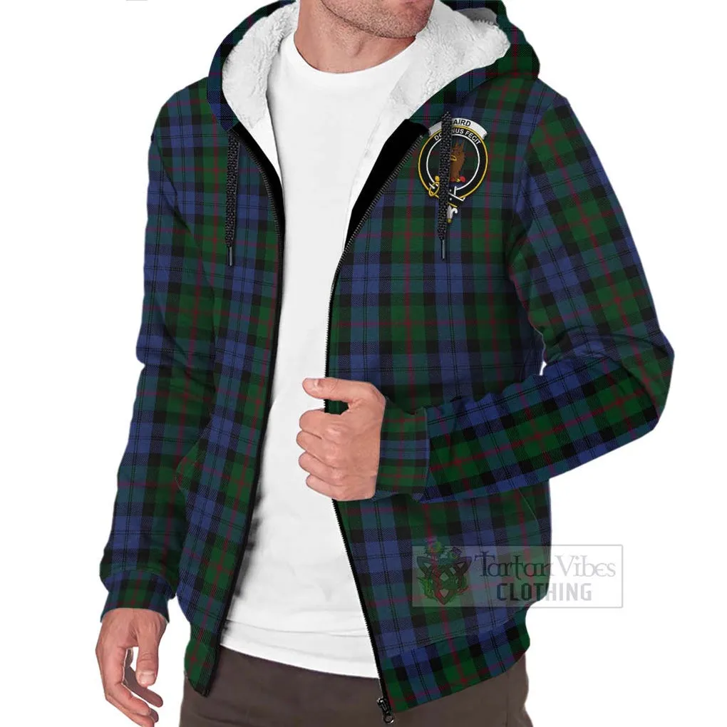 Baird Tartan Sherpa Hoodie with Family Crest and Bearded Skull Holding Bottles of Whiskey