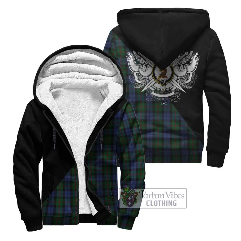 Baird Tartan Sherpa Hoodie with Family Crest and Military Logo Style