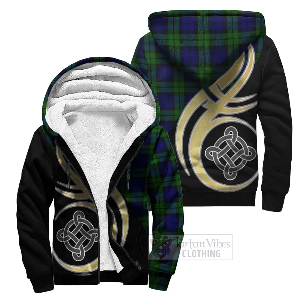 Bannatyne Tartan Sherpa Hoodie with Family Crest and Celtic Symbol Style