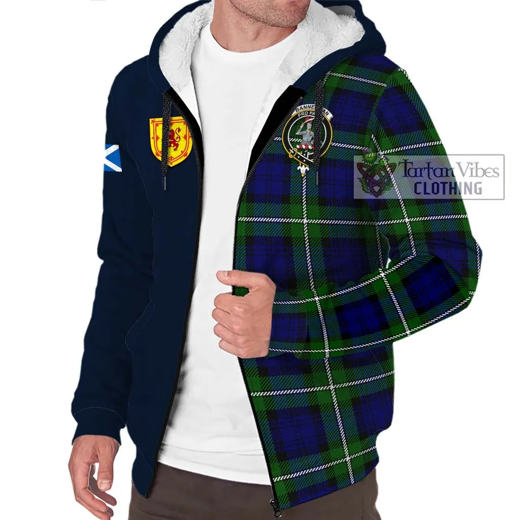 Bannerman Tartan Sherpa Hoodie Alba with Scottish Lion Royal Arm Half Style