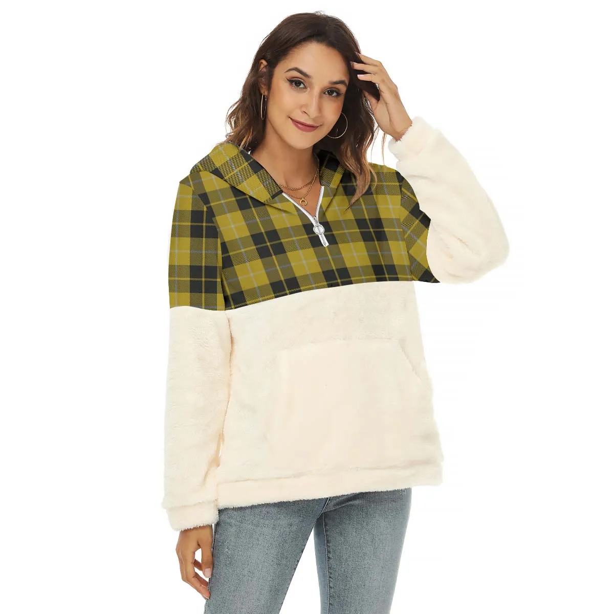 Barclay Dress Tartan Women's Borg Fleece Hoodie With Half Zip