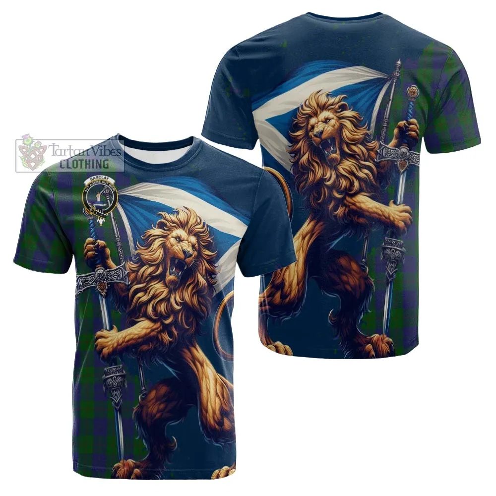 Barclay Tartan Family Crest Cotton T-shirt with Scottish Majestic Lion