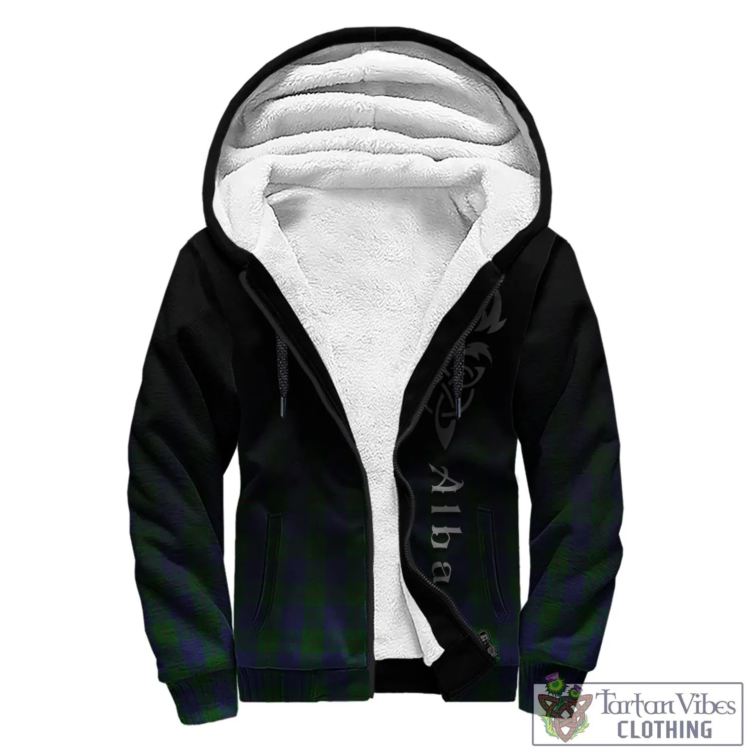 Barclay Tartan Sherpa Hoodie Featuring Alba Gu Brath Family Crest Celtic Inspired