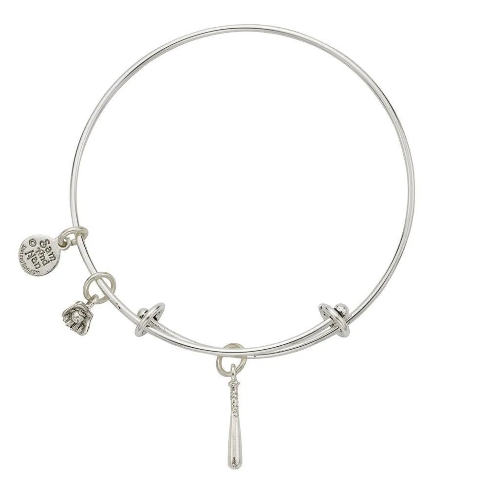 Baseball Bat Glove Charm Bangle Bracelet