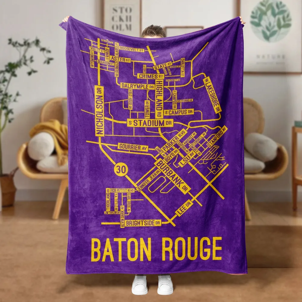 Baton Rouge, Louisiana Street Map Blanket Freshmen/Graduates Memorial Gifts