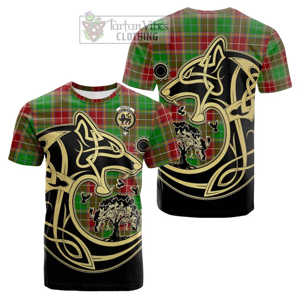 Baxter Modern Tartan Cotton T-shirt with Family Crest Celtic Wolf Style