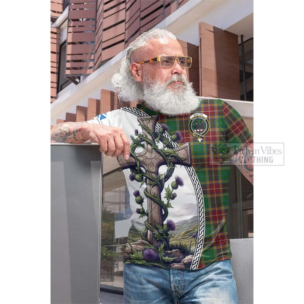 Baxter Tartan Cotton T-shirt with Family Crest and St. Andrew's Cross Accented by Thistle Vines