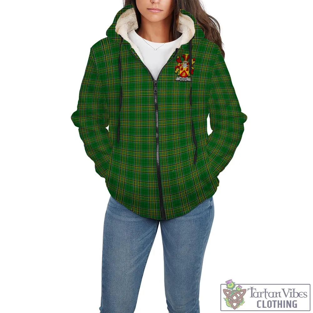 Becket Irish Clan Tartan Sherpa Hoodie with Coat of Arms