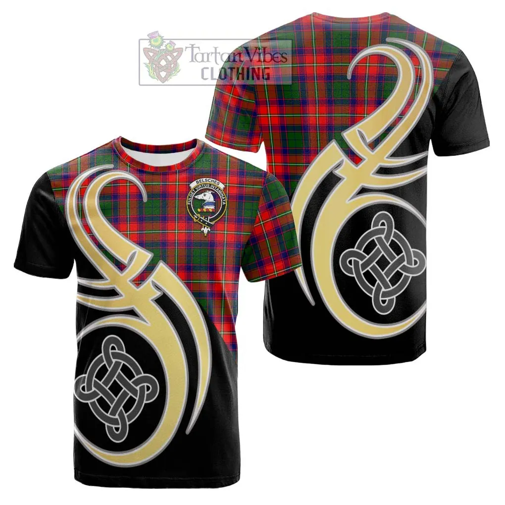 Belsches Tartan Cotton T-shirt with Family Crest and Celtic Symbol Style