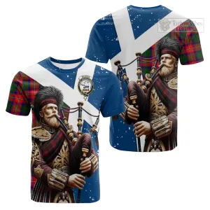 Belshes (Belsches) Tartan Cotton T-shirt with Family Crest Scottish Bagpiper Vibes