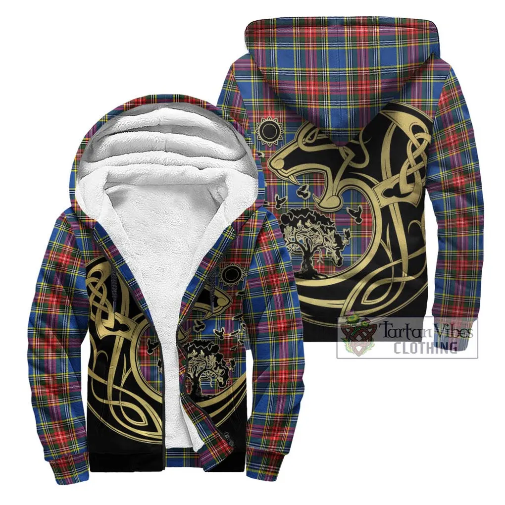 Bethune Tartan Sherpa Hoodie with Family Crest Celtic Wolf Style