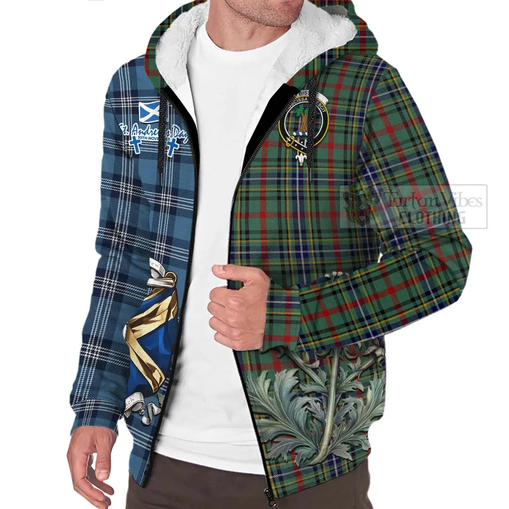 Bisset Tartan Sherpa Hoodie Happy St. Andrew's Day Half Tartan Style