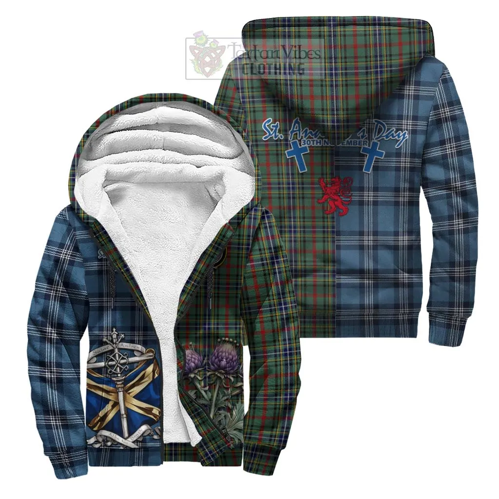 Bisset Tartan Sherpa Hoodie Happy St. Andrew's Day Half Tartan Style