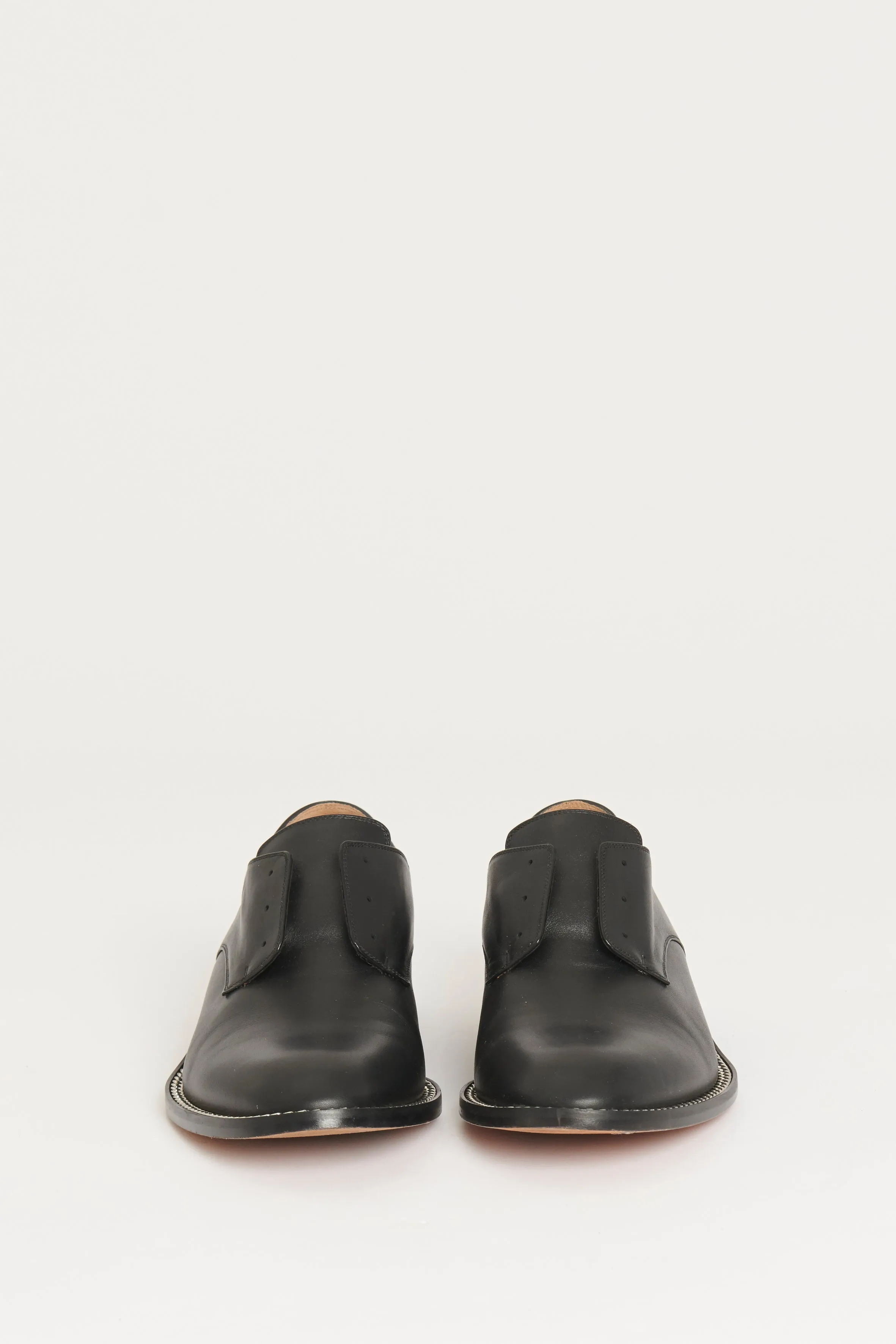 Black Calfskin Preowned Laceless Chain Oxfords