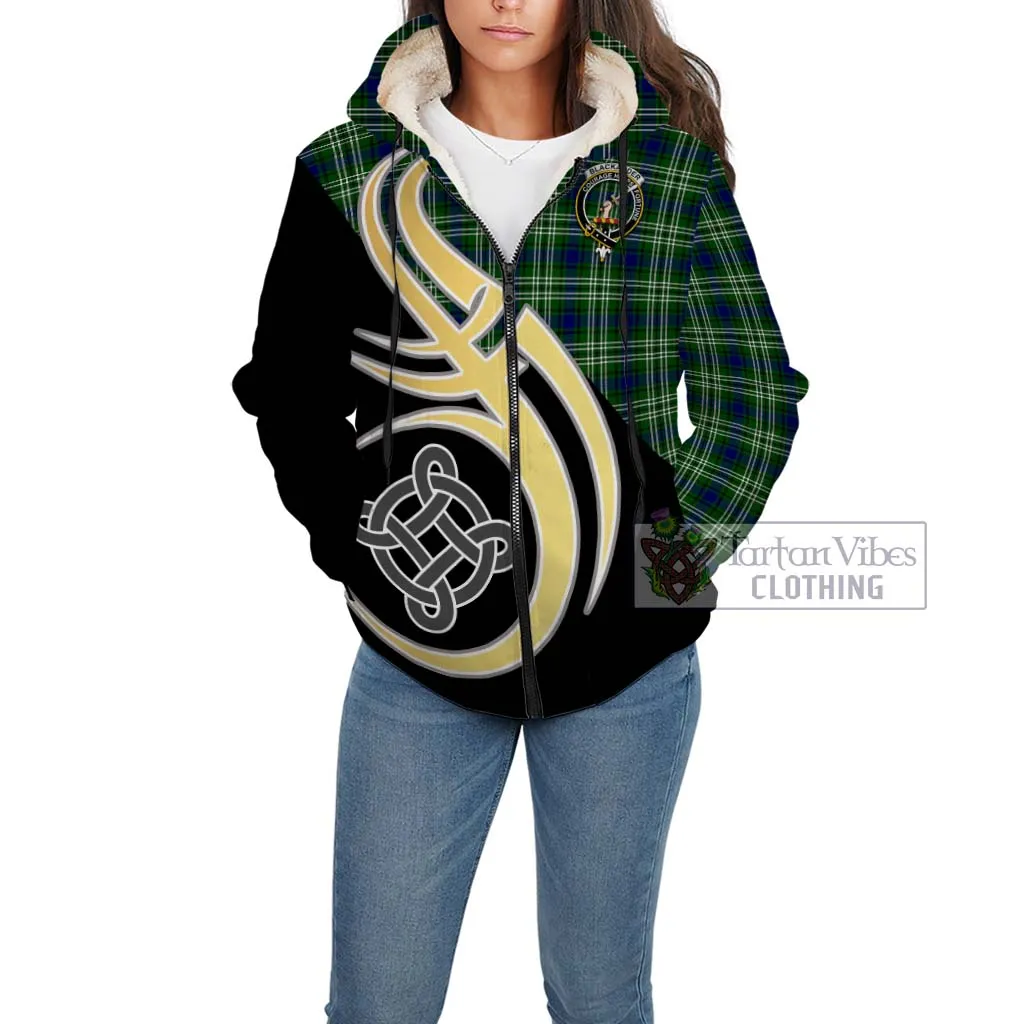 Blackadder Tartan Sherpa Hoodie with Family Crest and Celtic Symbol Style