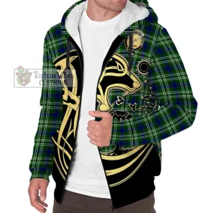 Blackadder Tartan Sherpa Hoodie with Family Crest Celtic Wolf Style