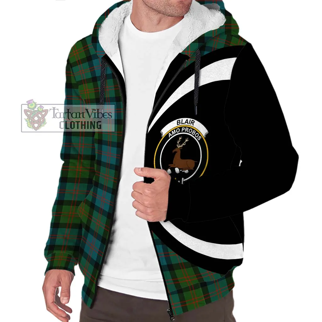 Blair Ancient Tartan Sherpa Hoodie with Family Crest Circle Style