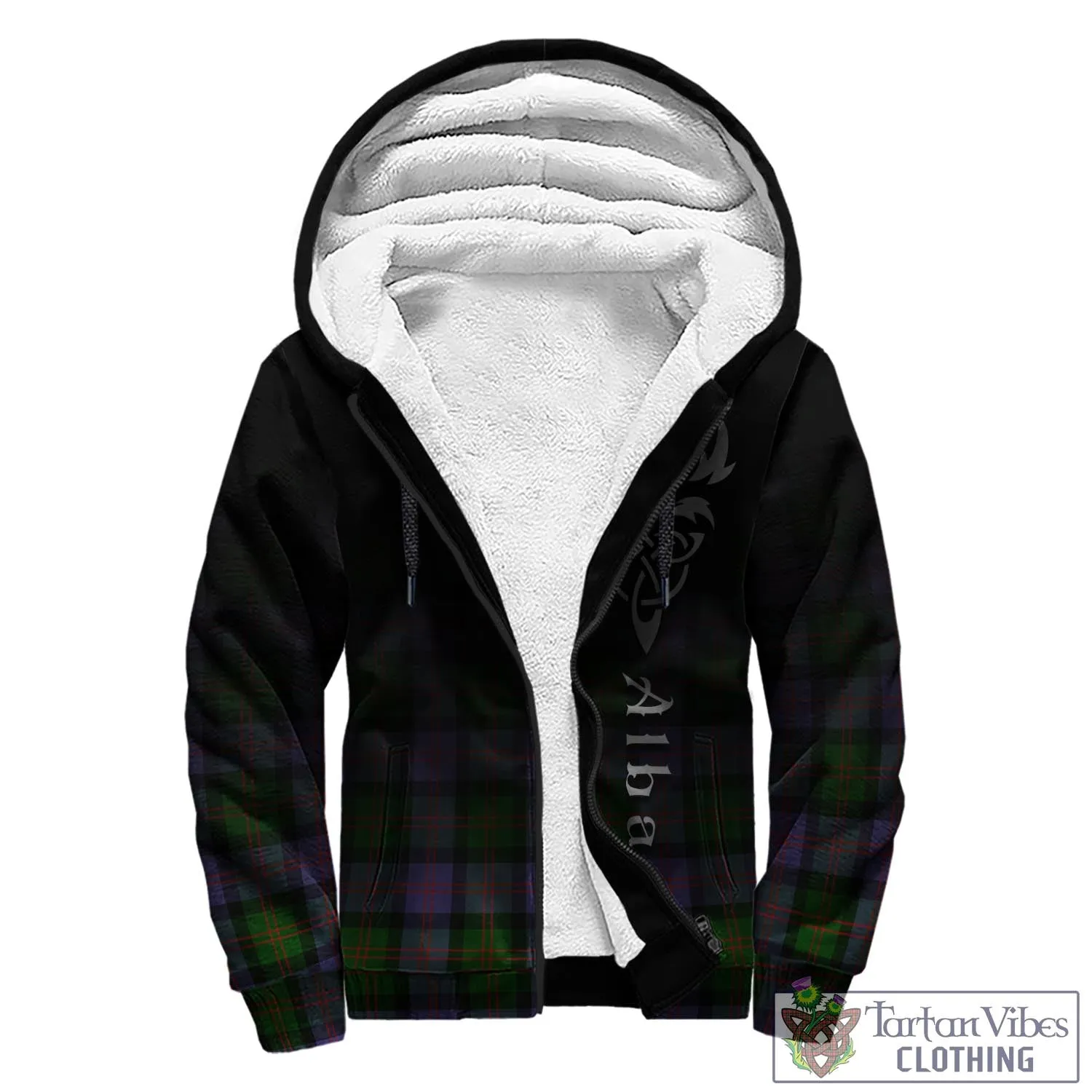 Blair Modern Tartan Sherpa Hoodie Featuring Alba Gu Brath Family Crest Celtic Inspired