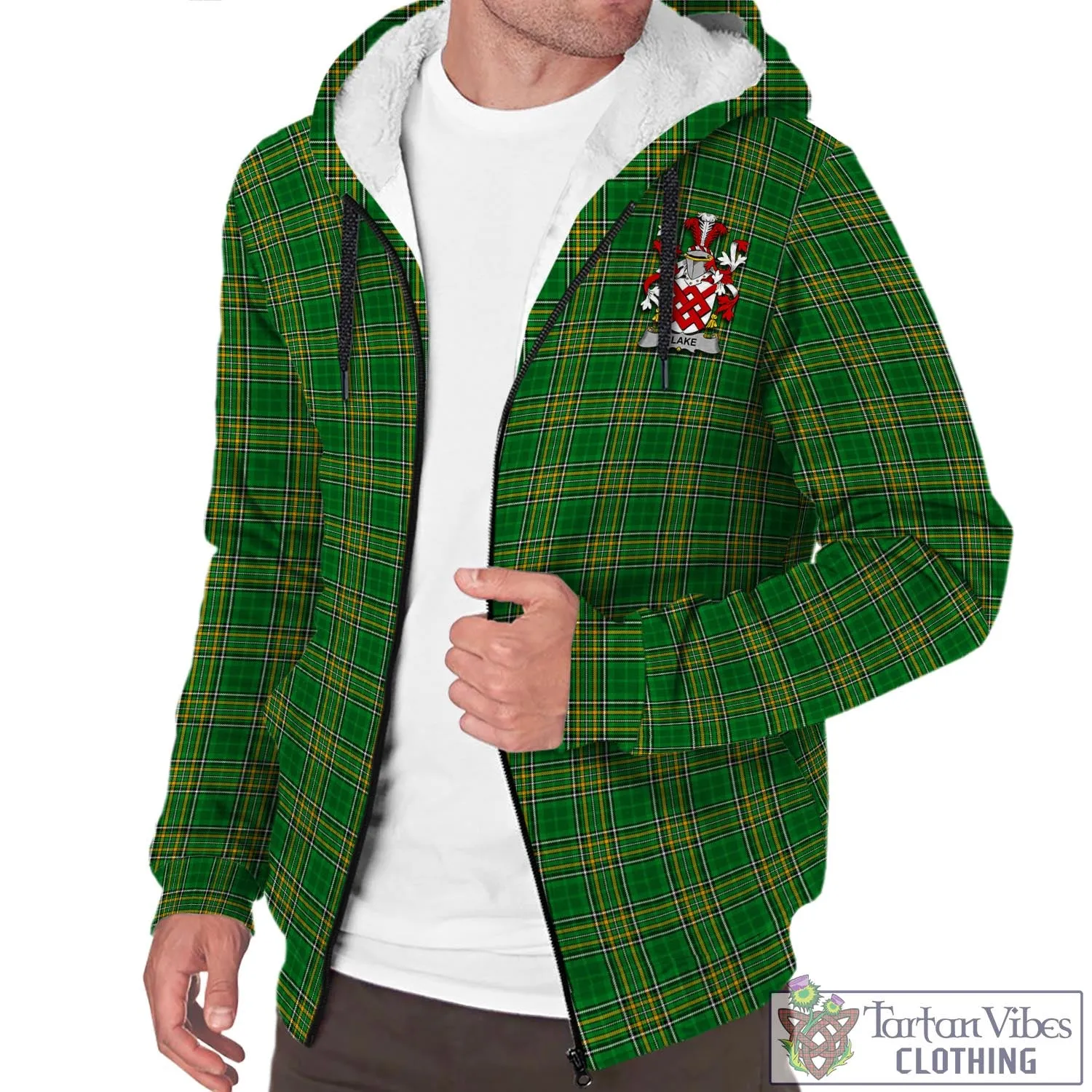 Blake Irish Clan Tartan Sherpa Hoodie with Coat of Arms