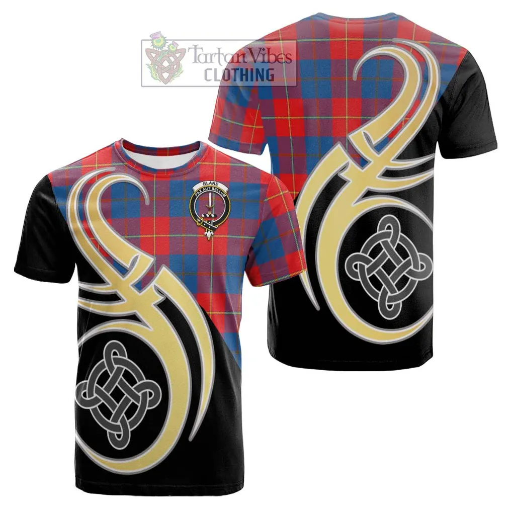 Blane Tartan Cotton T-shirt with Family Crest and Celtic Symbol Style