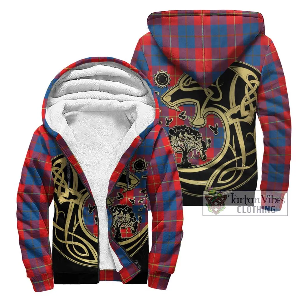 Blane Tartan Sherpa Hoodie with Family Crest Celtic Wolf Style