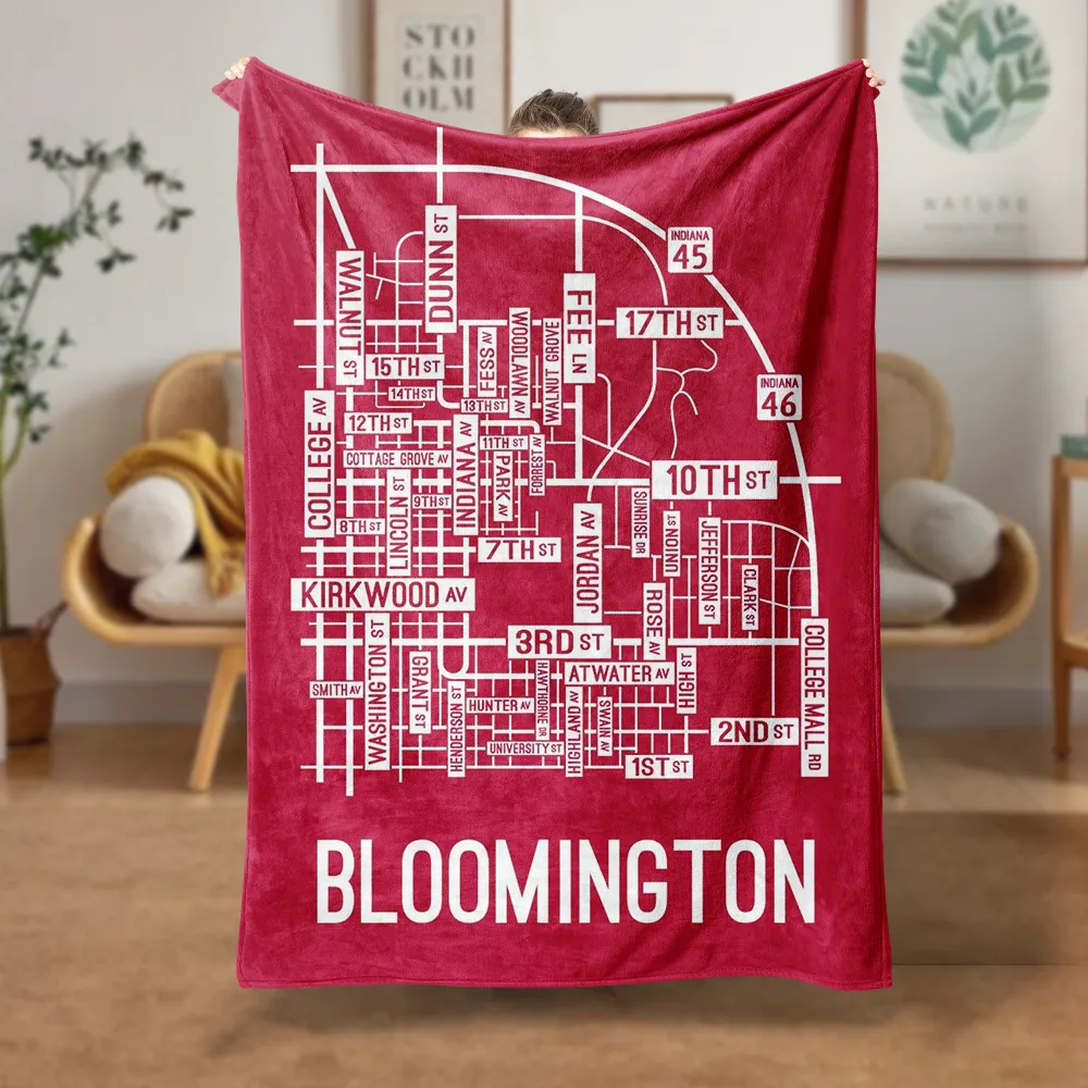 Bloomington, Indiana Street Map Blanket Freshmen/Graduates Memorial Gifts