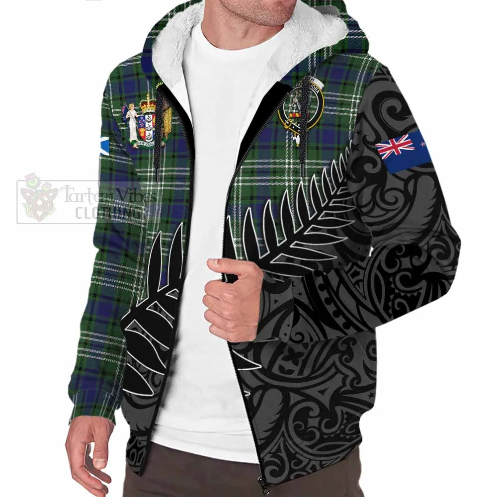 Blyth Crest Tartan Sherpa Hoodie with New Zealand Silver Fern Half Style