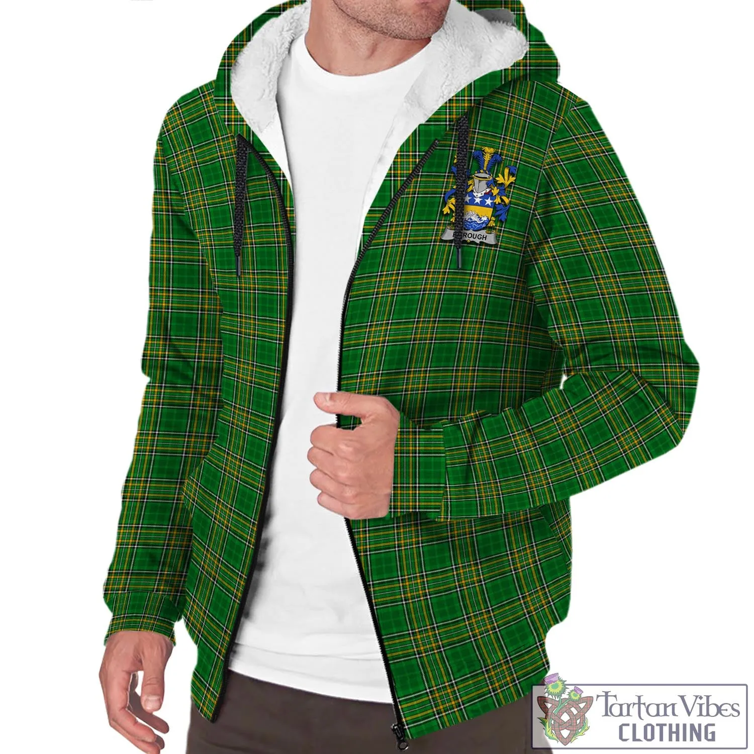 Borough Irish Clan Tartan Sherpa Hoodie with Coat of Arms