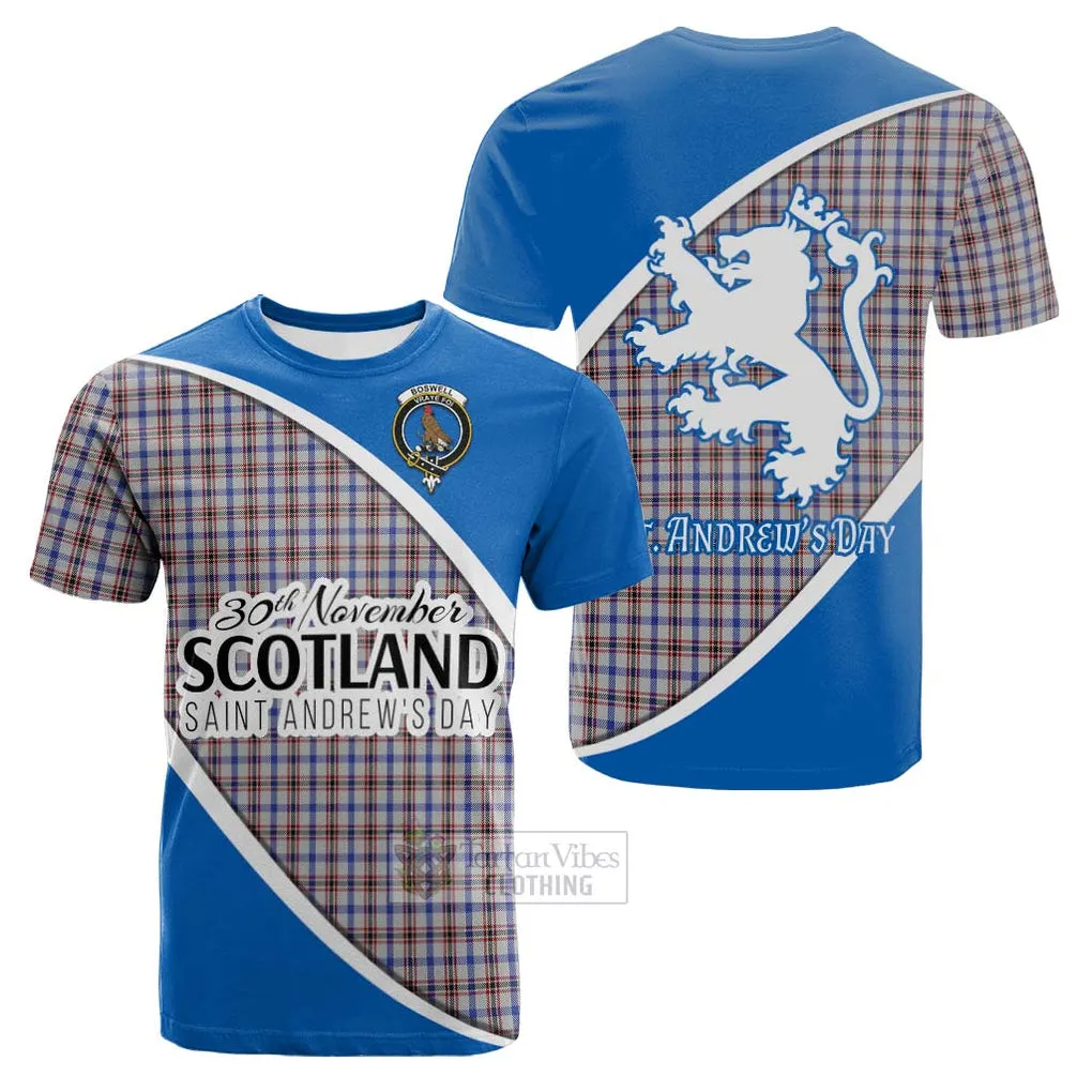 Boswell Family Crest Tartan Cotton T-shirt Celebrate Saint Andrew's Day in Style