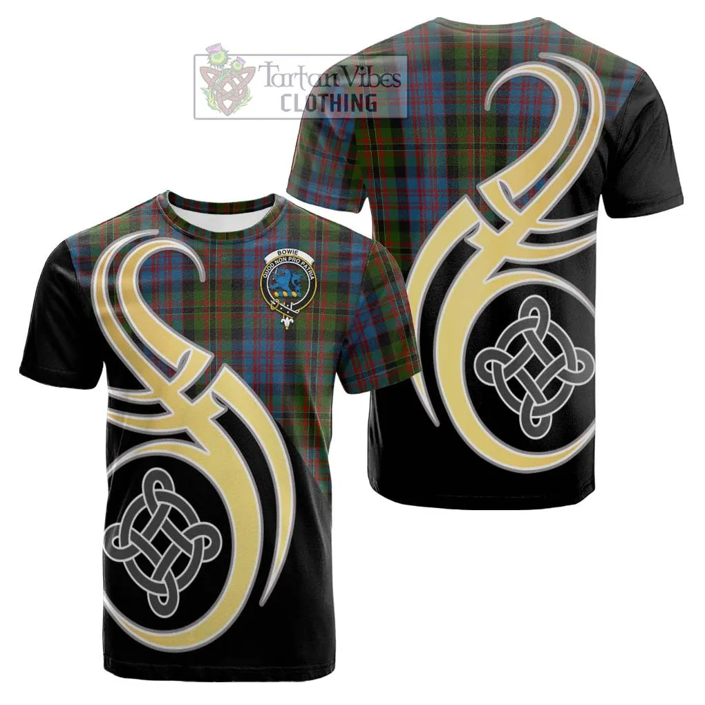 Bowie Tartan Cotton T-shirt with Family Crest and Celtic Symbol Style