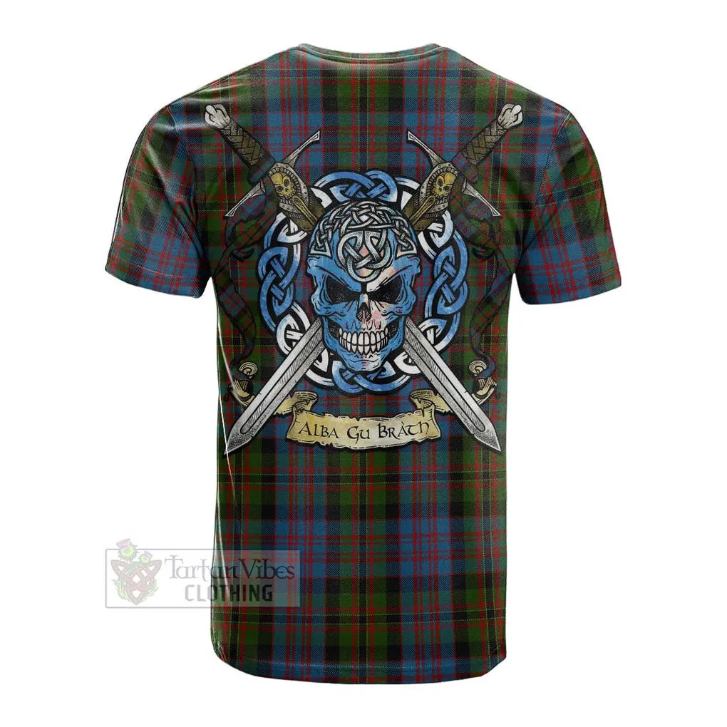 Bowie Tartan Cotton T-shirt with Family Crest Celtic Skull Style