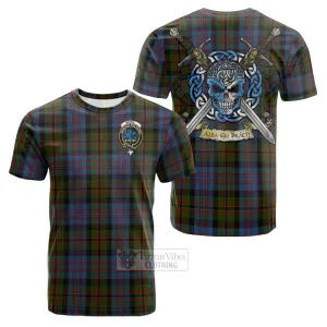 Bowie Tartan Cotton T-shirt with Family Crest Celtic Skull Style