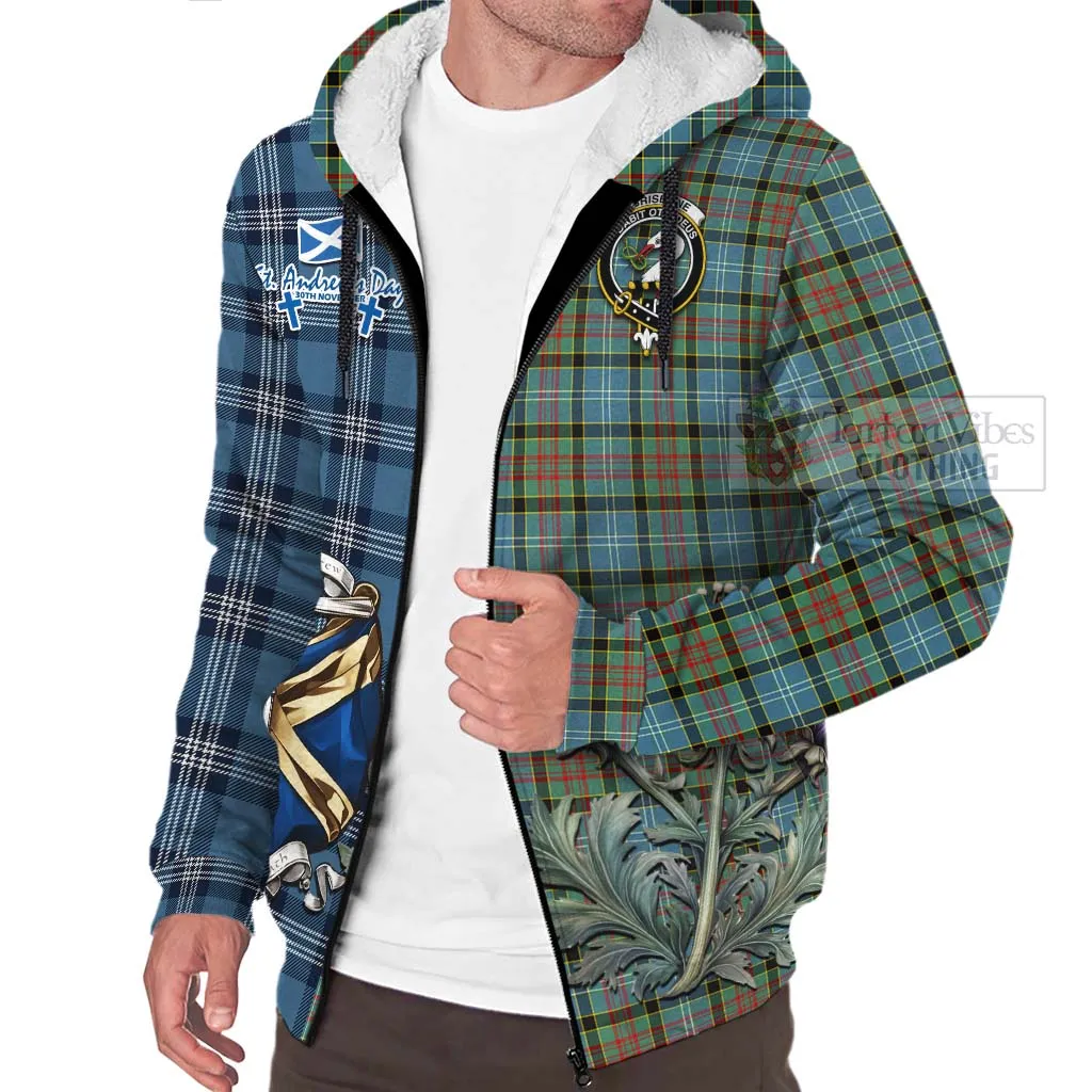 Brisbane Tartan Sherpa Hoodie Happy St. Andrew's Day Half Tartan Style