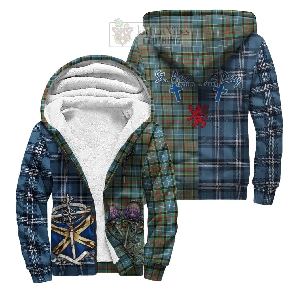 Brisbane Tartan Sherpa Hoodie Happy St. Andrew's Day Half Tartan Style