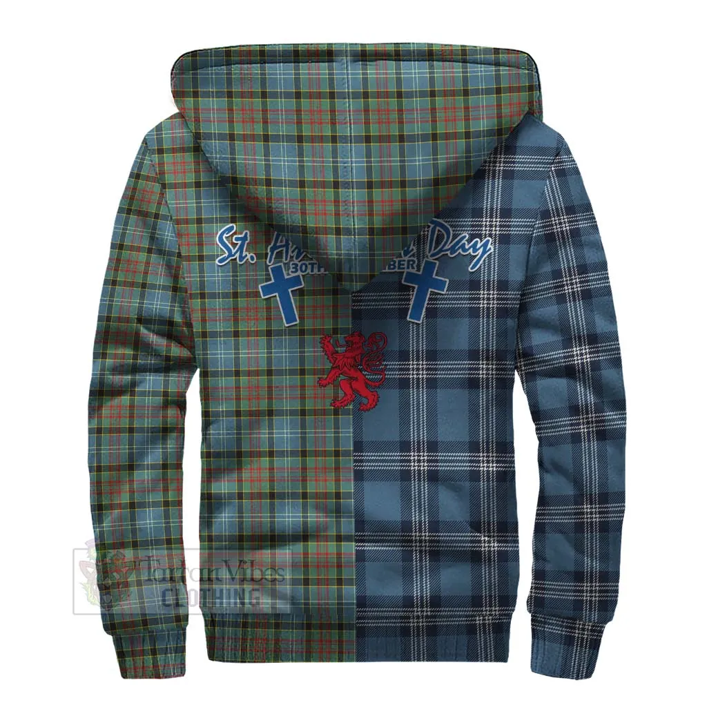 Brisbane Tartan Sherpa Hoodie Happy St. Andrew's Day Half Tartan Style