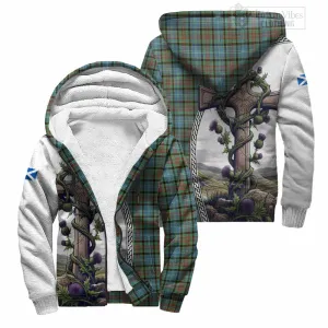 Brisbane Tartan Sherpa Hoodie with Family Crest and St. Andrew's Cross Accented by Thistle Vines