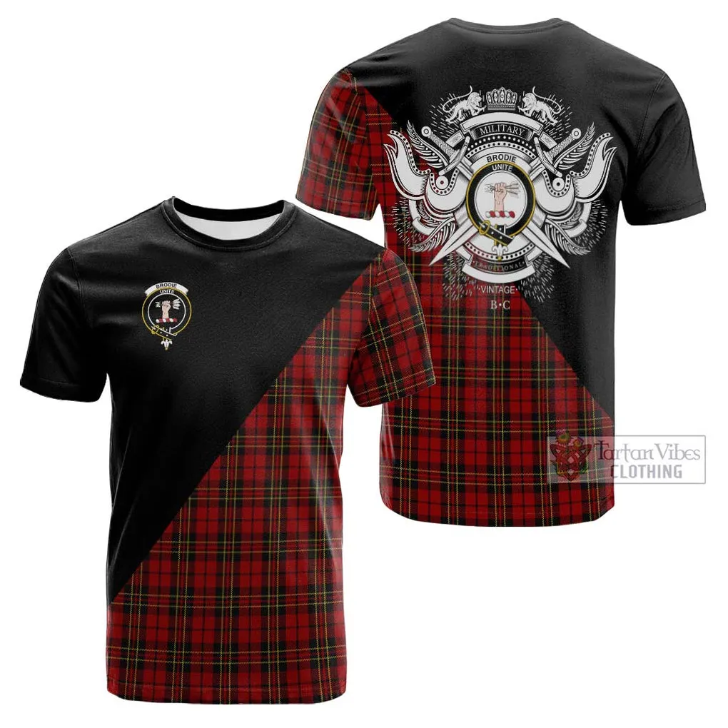 Brodie Tartan Cotton T-shirt with Family Crest and Military Logo Style