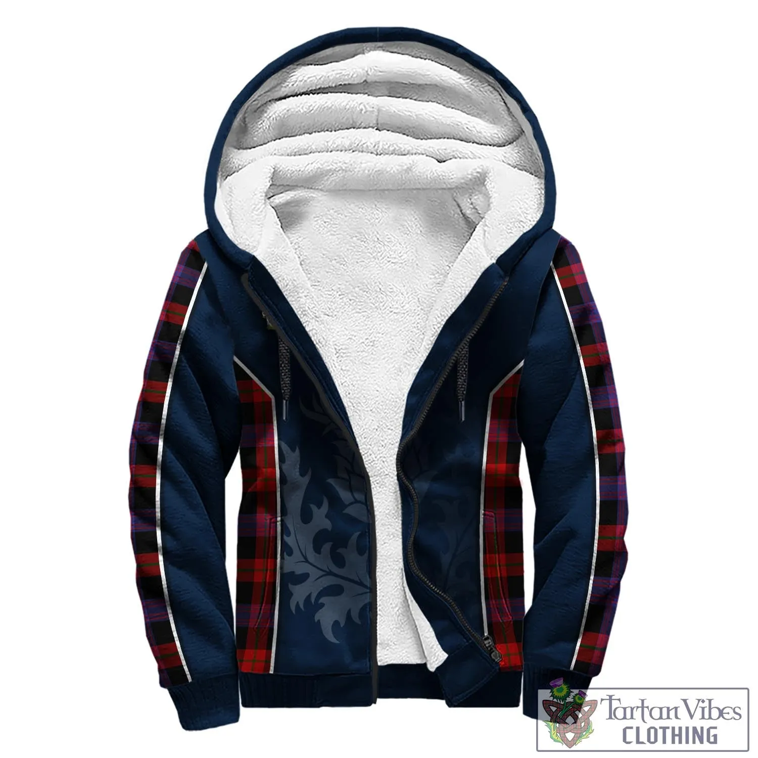 Broun Modern Tartan Sherpa Hoodie with Family Crest and Scottish Thistle Vibes Sport Style