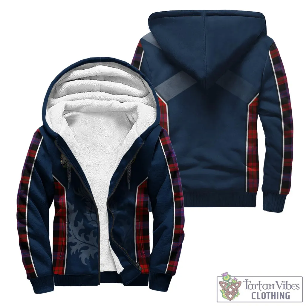 Broun Modern Tartan Sherpa Hoodie with Family Crest and Scottish Thistle Vibes Sport Style