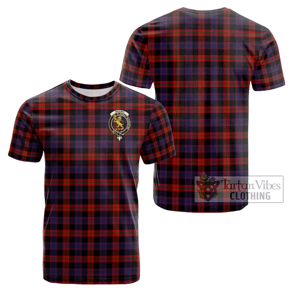 Brown (Broun) Tartan Cotton T-Shirt with Family Crest