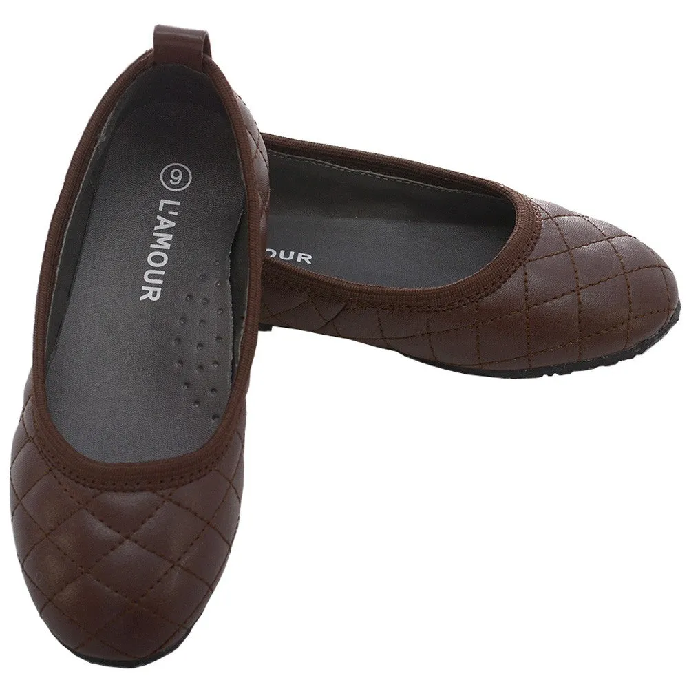 Brown Quilted Slip On Flat Fall Dress Shoes Toddler Girls 6-10