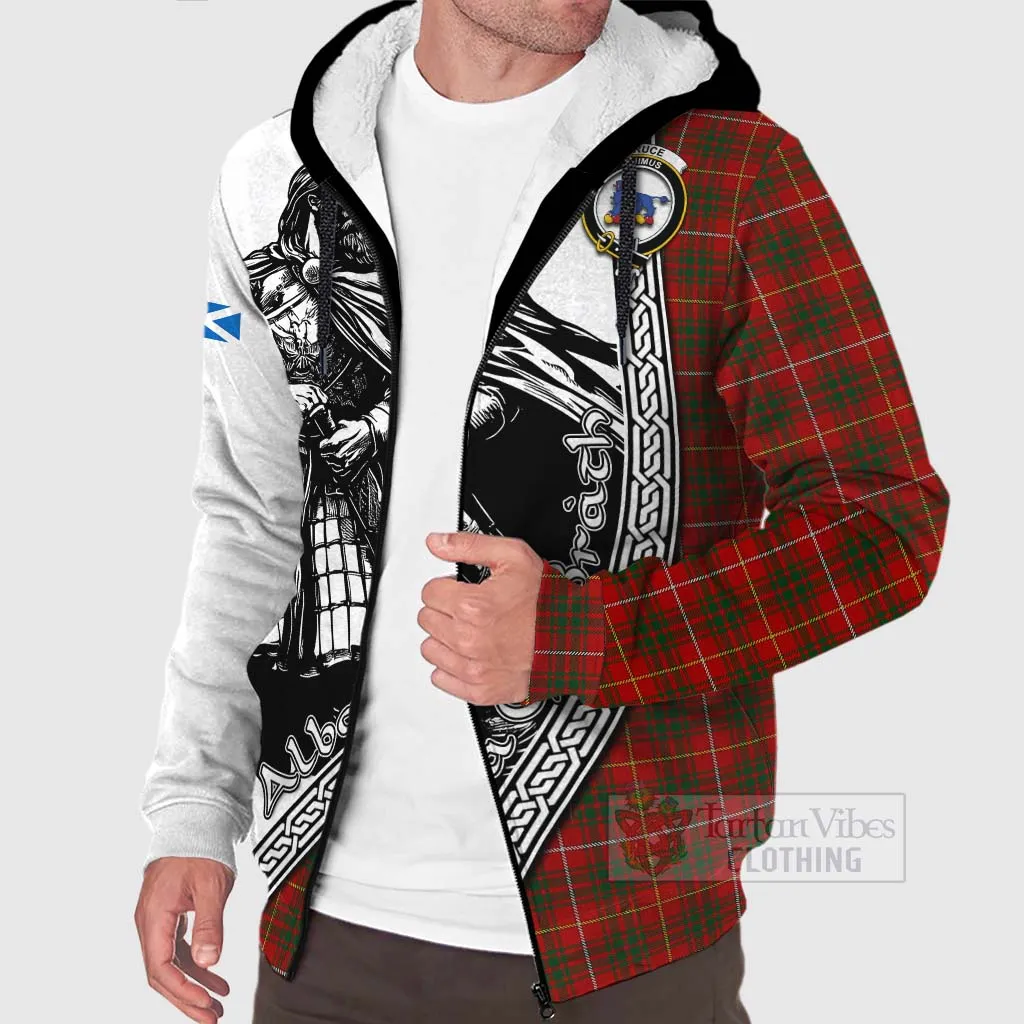 Bruce Tartan Clan Crest Sherpa Hoodie with Highlander Warrior Celtic Style