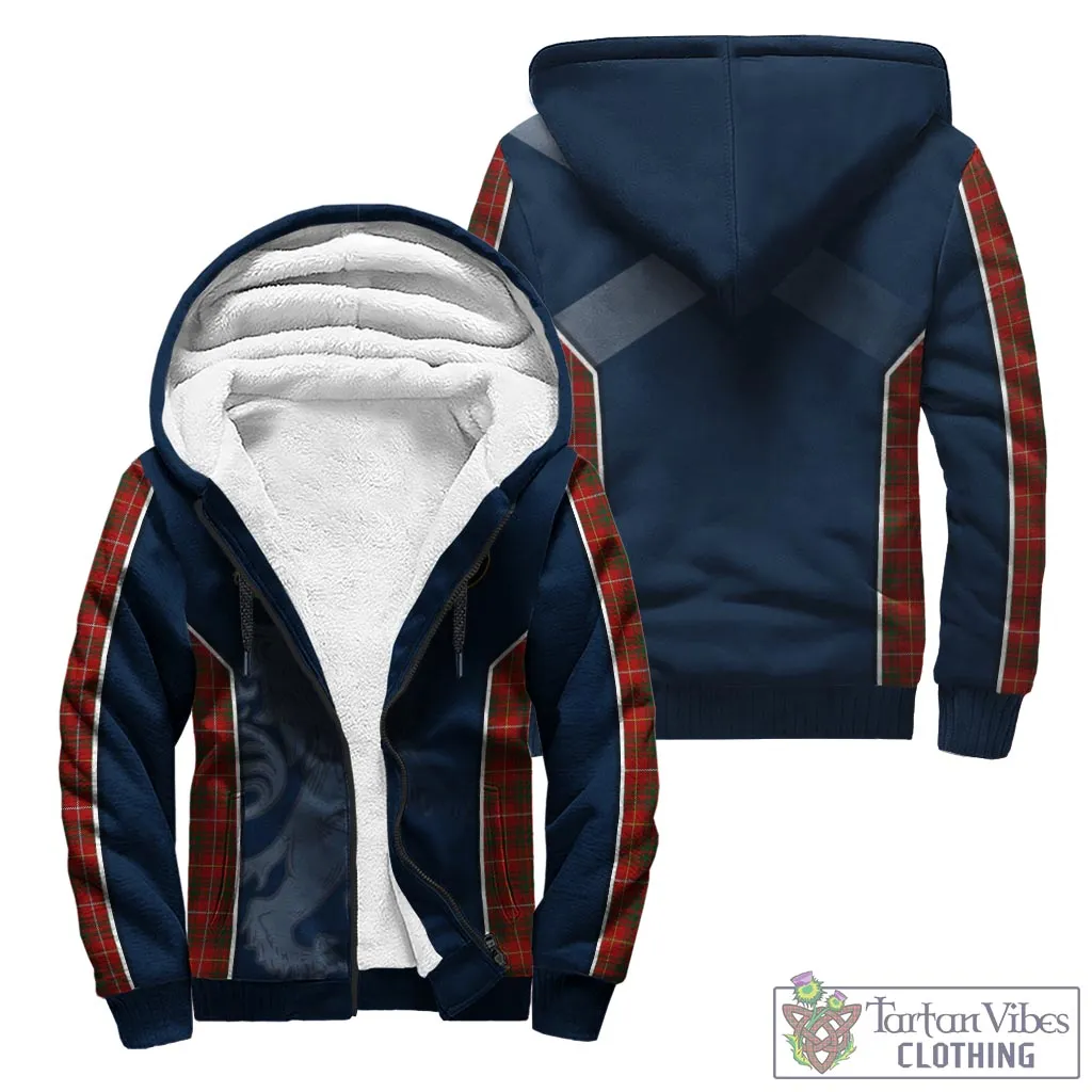 Bruce Tartan Sherpa Hoodie with Family Crest and Lion Rampant Vibes Sport Style