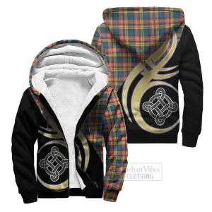 Buchanan Ancient Tartan Sherpa Hoodie with Family Crest and Celtic Symbol Style