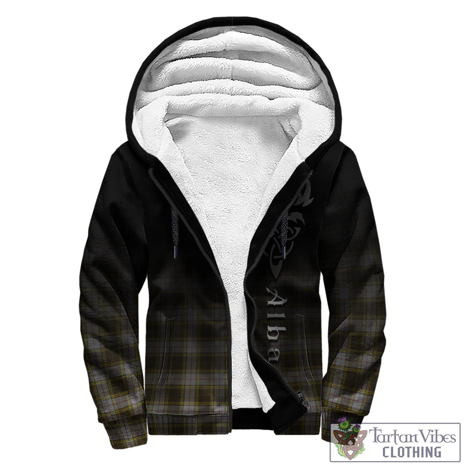 Buchanan Dress Tartan Sherpa Hoodie Featuring Alba Gu Brath Family Crest Celtic Inspired